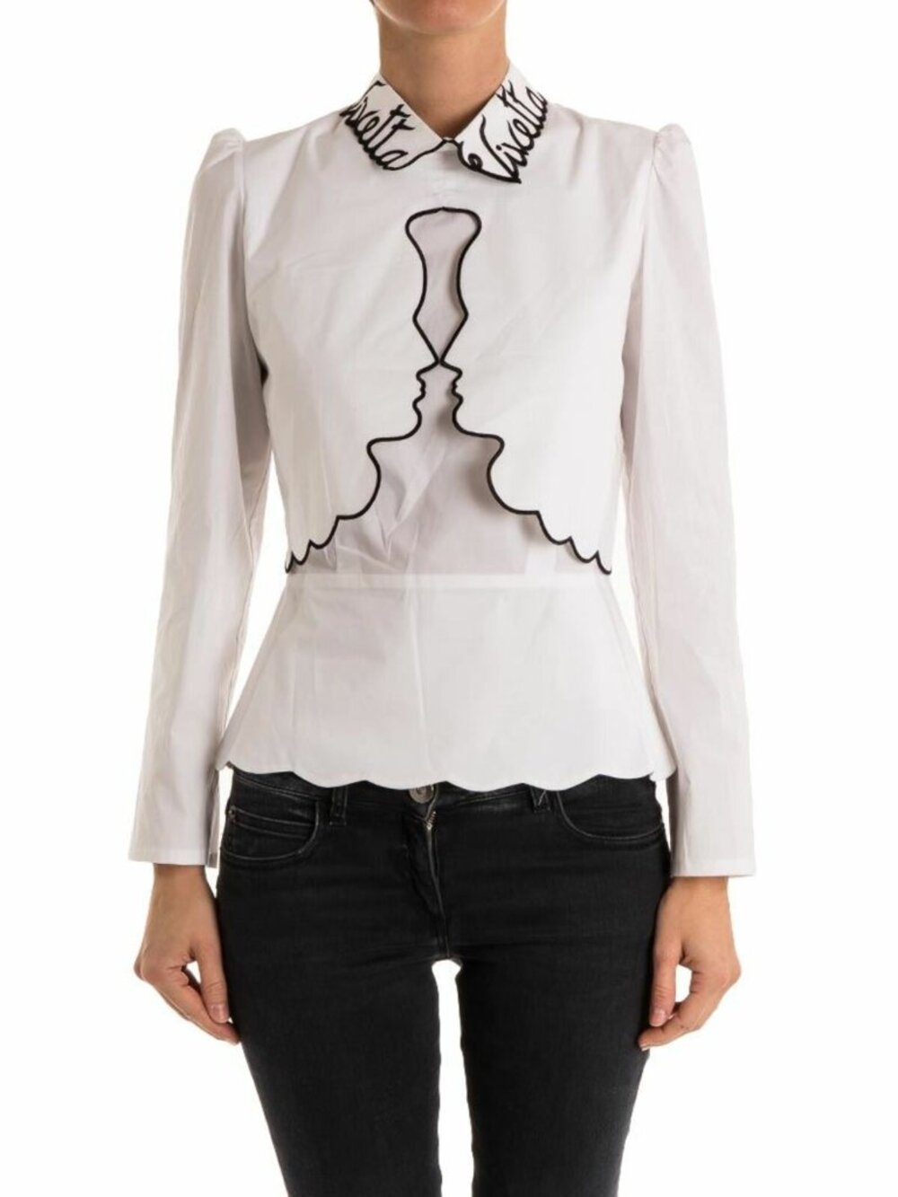 NWT Vivetta Bratislava Poplin Cotton Blouse White Whimsical Scalloped Top IT 40